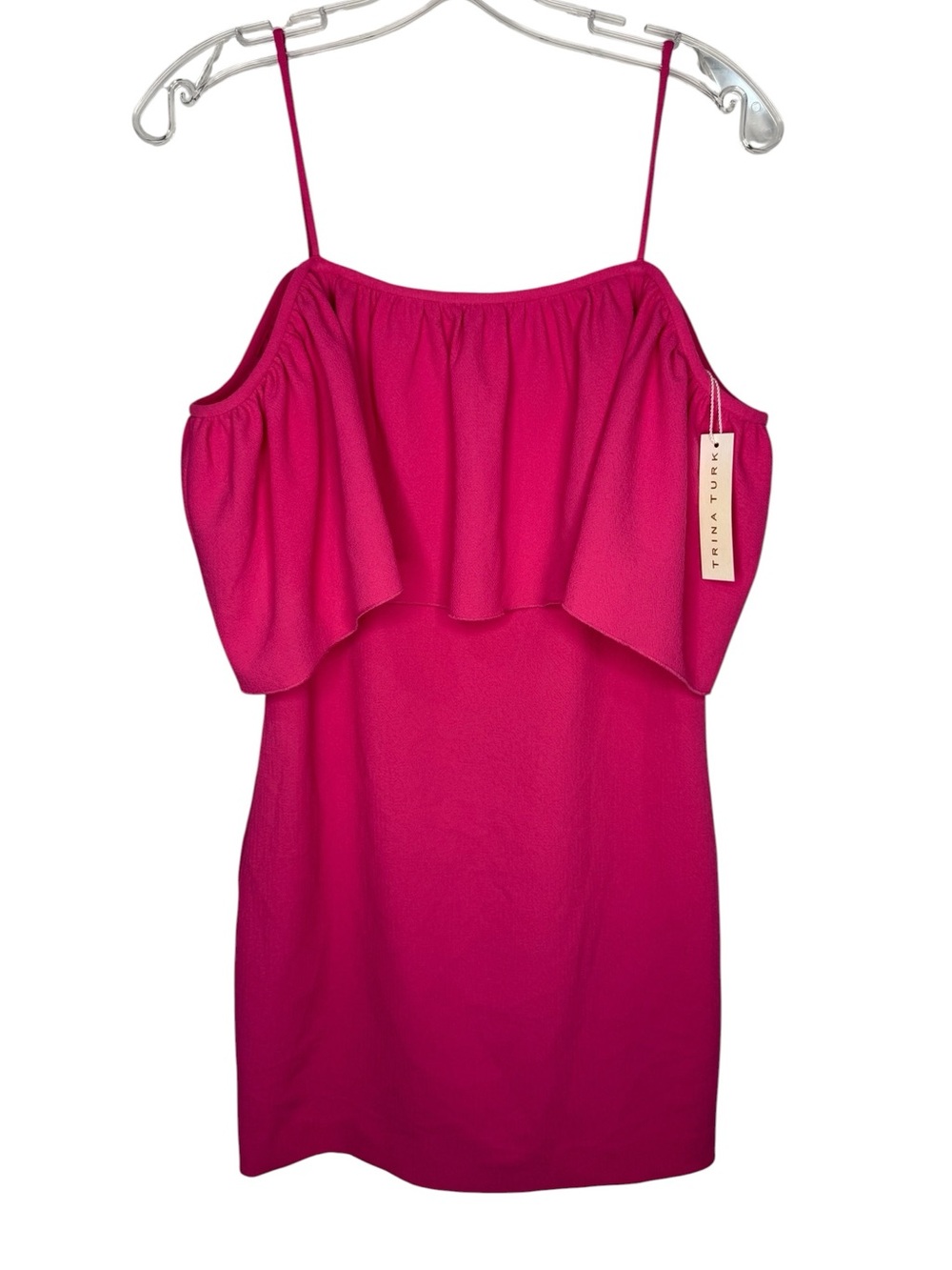 Trina Turk NWT Aloha Crepe Hot Pink Off-Shoulder Ruffle Dress Size 0